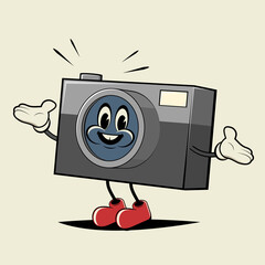 funny retro cartoon illustration of a camera