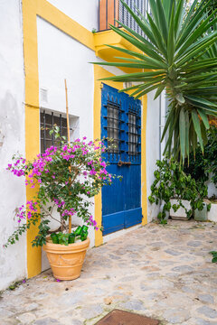Facade With Potted Plants In Ibiza Town.