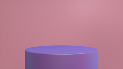 Purple podium, pedestal on a pink background. Blank showcase mockup with empty round stage. Abstract geometry shape background. Stage for advertising product display with copy space. 3d render