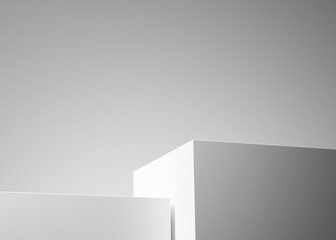 Modern white podium or pedestal for product showcase. Boxes shapes pedestal. White background. Empty stage  display. 3d render illustration