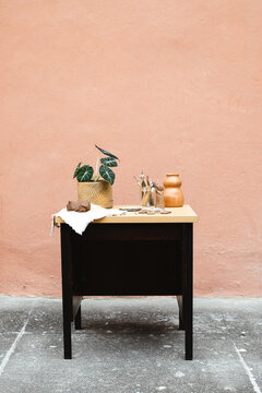 Pottery tools on top of vintage table