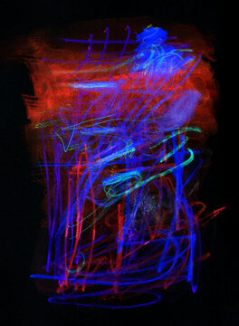 A Chaotic Colourful Abstract Art In Blue And Red