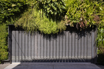 Green living wall growing around garage door