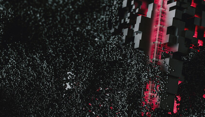 Pink Tech cube surrounded by electromagnetic particles