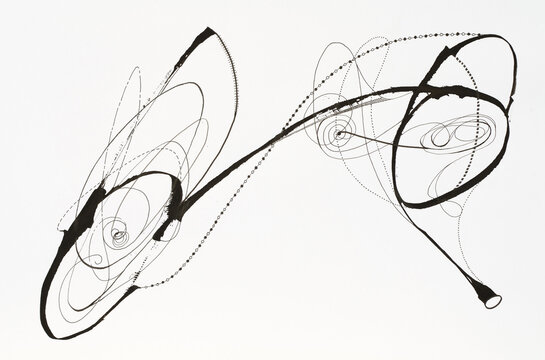 An abstract pen and ink drawing which suggests motion.