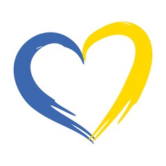 Heart with brush stroke elements, Ukrainian flag colors. Emblem, icon. Glory to Ukraine.