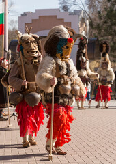 Obraz premium Taraclia, Moldova, 03.10.2019. Carnival of mummers. Kuker is divinity personifying fecundity. Bulgarian carnival characters. Pagan rite dedicated to the arrival of spring.