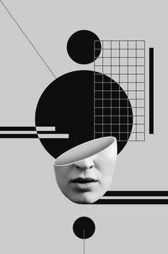 Collage with head of a woman empty inside