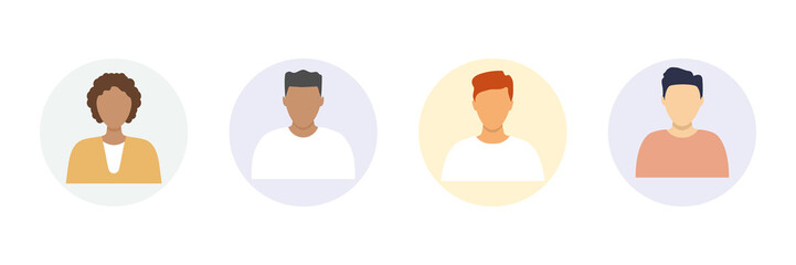 People avatar set. Diverse business men and women icon in round shape. Human heads vector illustration isolated on white.