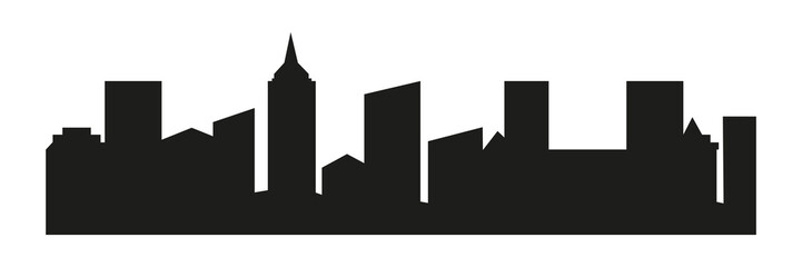City buildings black silhouette. Town shape. City skyline sign. Vector illustration isolated on white background.