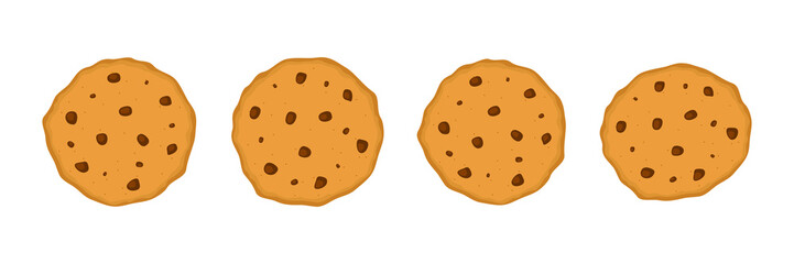 Chocolate tasty chip set. Sweet cookie collection. Home bakery. Vector isolated on white background.