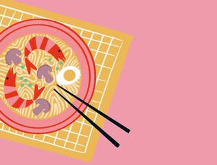 Japanese food. Ramen noodle soup illustration