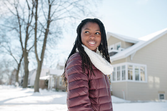 Black teenage girl in the winter