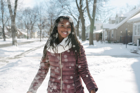 Black girl and snow flakes