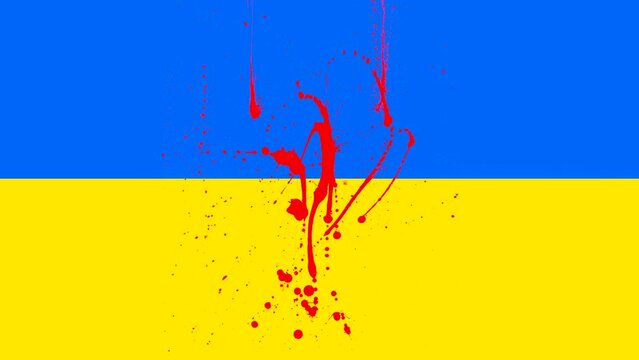Ukraine War Poster. Blood drips on the flag of Ukraine
