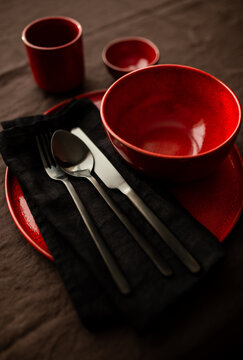 Red table setting
