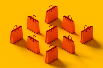 Orange shopping bag in different positions