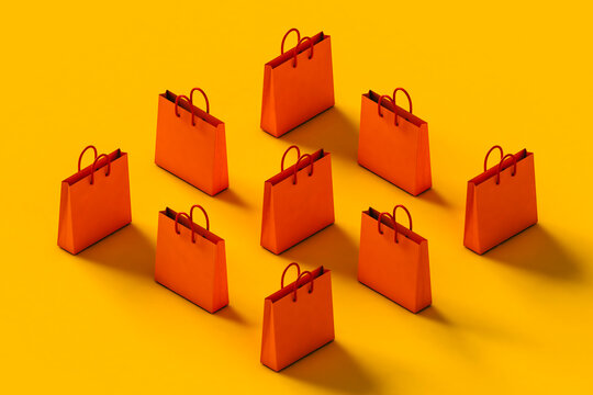 Orange shopping bag in different positions
