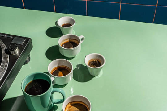 Several times espresso and Americano on the table