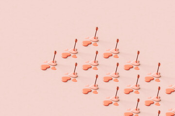 Hearts with cupid's arrow on pink background.