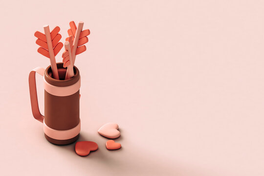 quiver with cupid's arrow and hearts with copy space.