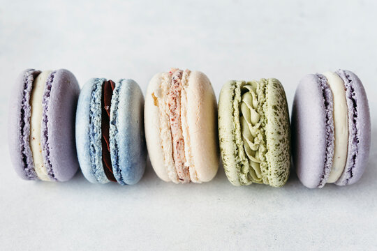 Pastel colored macarons.