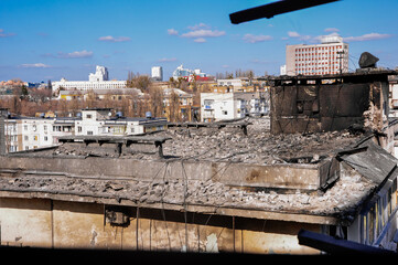 Kyiv, Ukraine, 17 March 2022: War of Russia against Ukraine. A residential building damaged by...