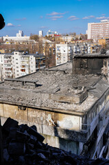 Kyiv, Ukraine, 17 March 2022: War of Russia against Ukraine. A residential building damaged by...