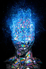 Futuristic robot face. Technology and future concept. on a dark background.