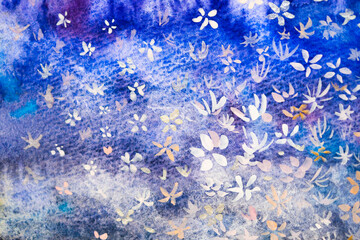 水彩画　水彩　背景　ウオーターカラー　グラフィック　抽象的な　宇宙観　手書き　絵の具　水彩 カラフル　背景　バックグランド　花　雪