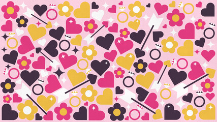  hearts, diamond rings, flowers, amour arrows pattern