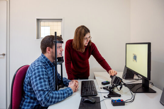 Man doing eye tracking examination