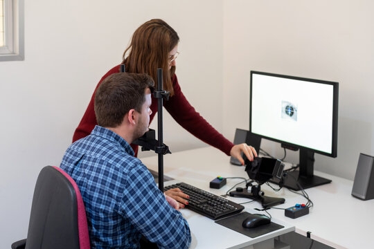 Man doing eye tracking examination