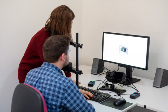 Man doing eye tracking examination
