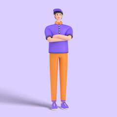 3d male character standing and thinking with arms crossed pose