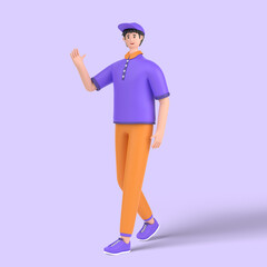 3d male character walking go waving hand say hello