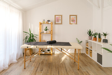 Massage room with massage table at Spa