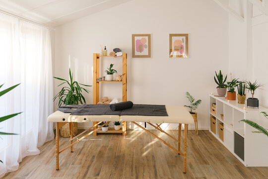 Massage room with massage table at Spa