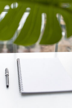 Notebook with blank paper and pen
