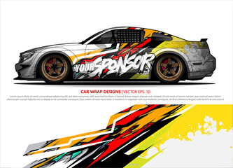 Fototapeta premium Race car wrap design vector for vehicle vinyl sticker and automotive decal livery 