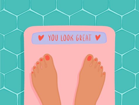 Feet on bathroom scale