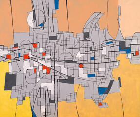 An abstract painting, a map of an imaginary urban area.