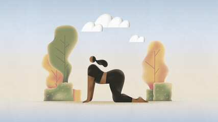 black woman doing fitness exercise. Yoga meditation.