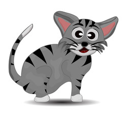 cartoon Cute smiling gray cat isolated on a white background