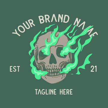 skull drawing on fire with copy space for shirt design
