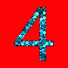 Vector Sign number 4 in the red background. number fill with the circle shapes. vector illustration. eps 10