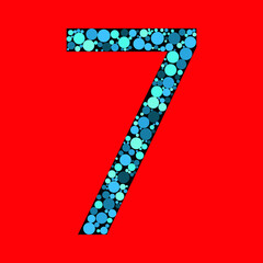 Vector Sign number 7 in the red background. number fill with the circle shapes. vector illustration. eps 10