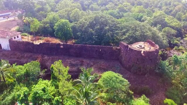 A drone shot of cabo de rama fort in south Goa, India.