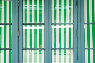 Green Stripe Pattern in Cafe Window