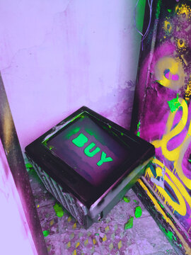 Custom stencil BUY message on TV
